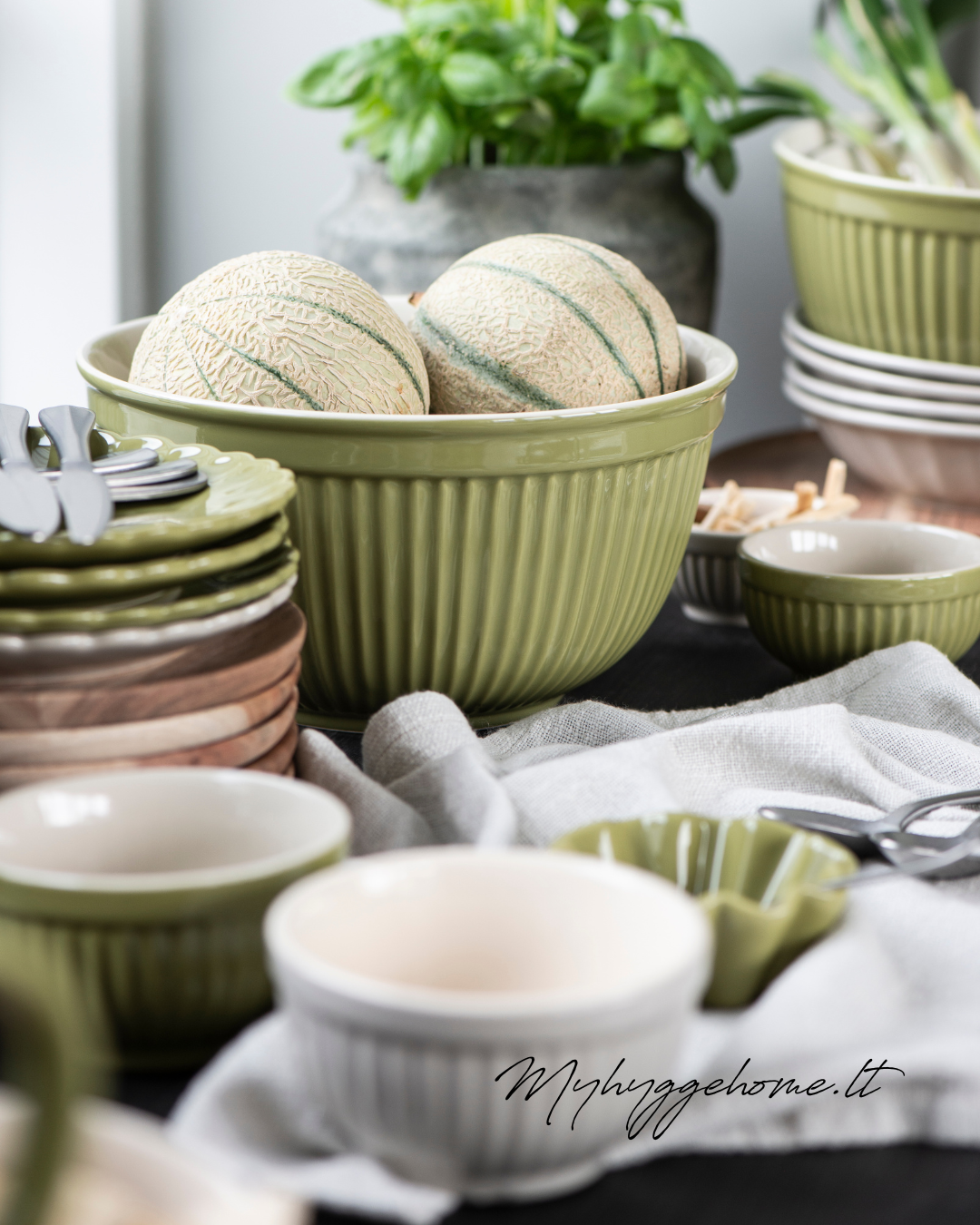 VIRTUVINIŲ DUBENŲ RINKINYS (maži) Mynte Herbal Green - Myhyggehome.lt
